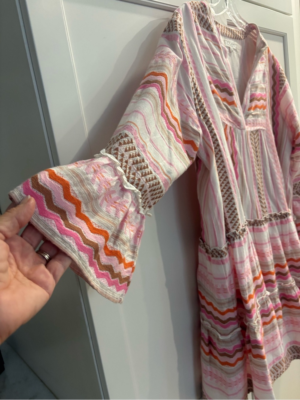 THML Pink, Orange & Brown Long Sleeve Tiered Dress - Picture 2 of 7